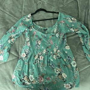 Floral Green Women's Off The Shoulder Top